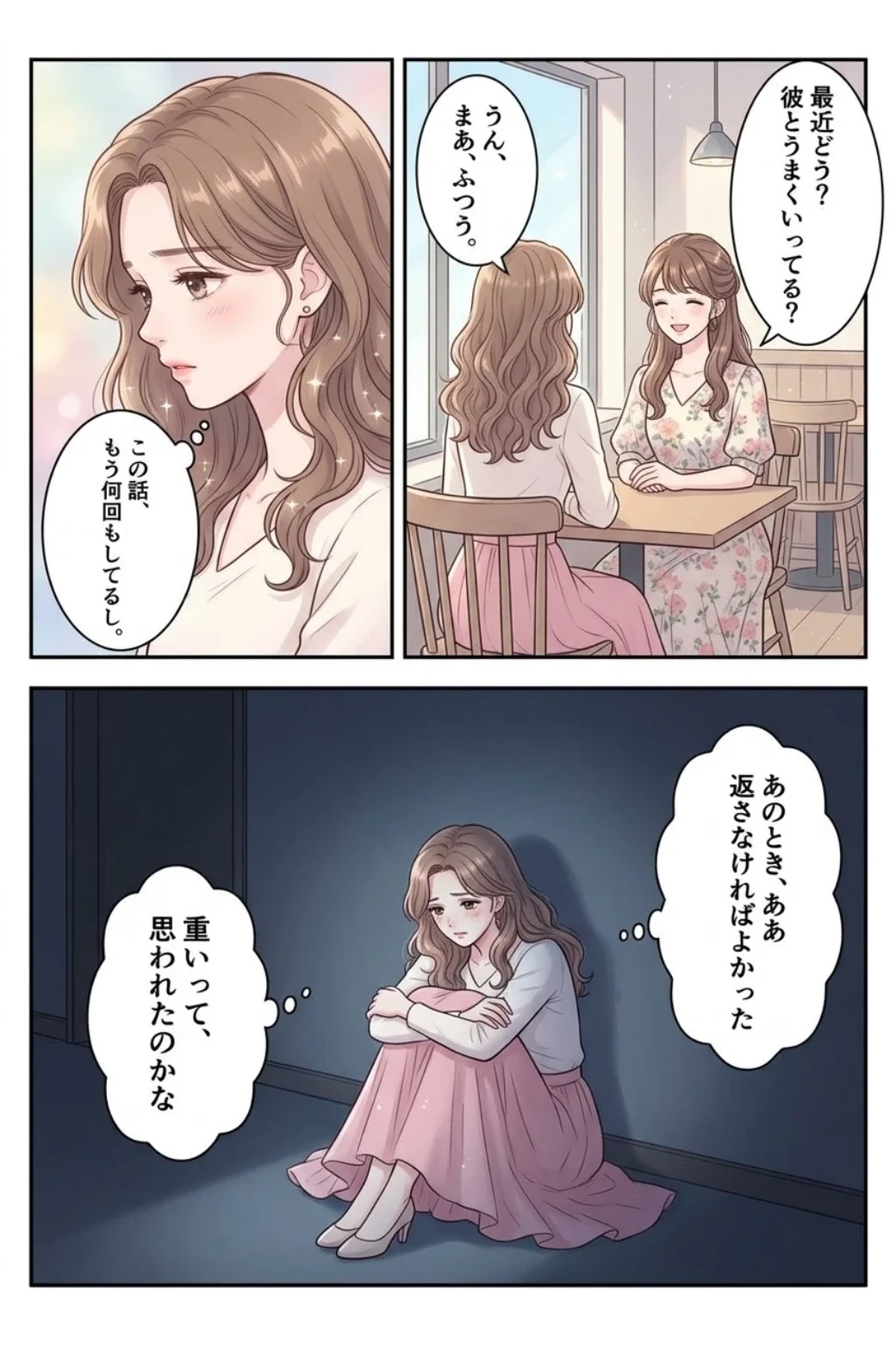 彼に重いと思われたのではと不安になる女性の漫画