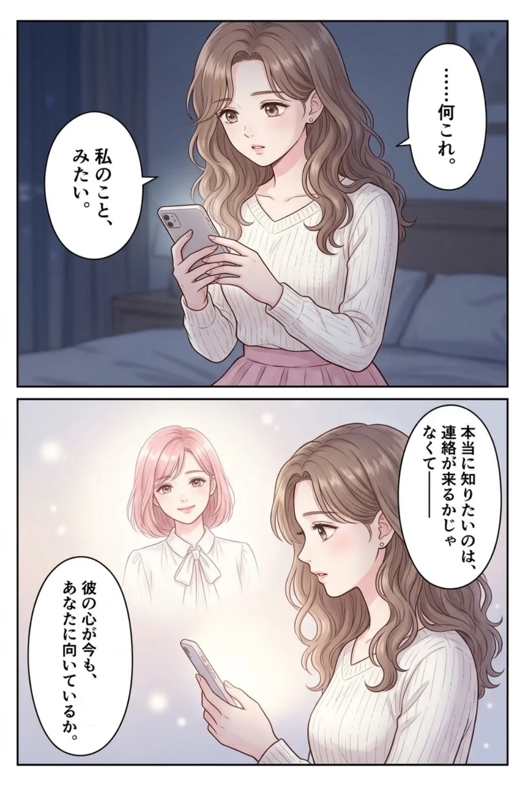 彼の今の気持ちを知りたいと気づく女性の漫画